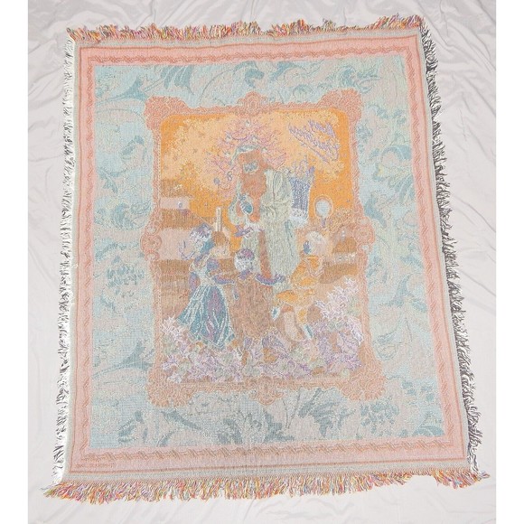 Merry Christmas Santa Claus With Children Woven Fringed Thrown 44x53 By Hallmark - Picture 9 of 12